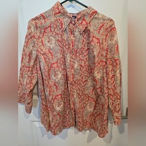 Chaps Red and Cream Paisley Button-Down Shirt